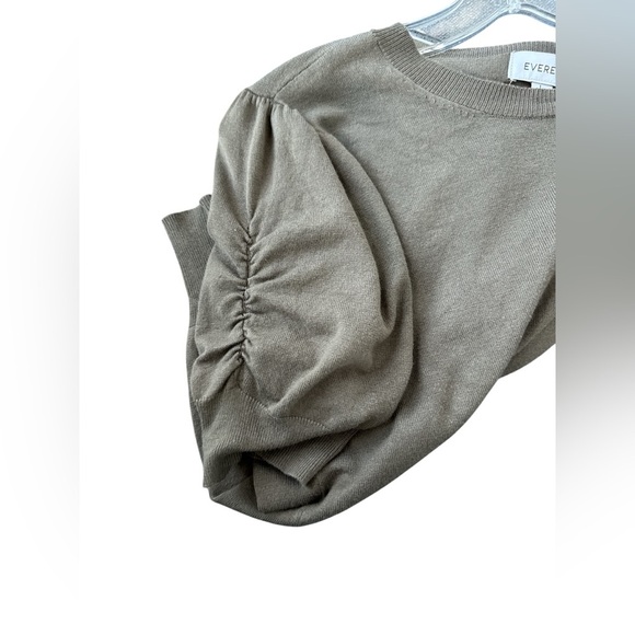 Evereve Diana Crew Pullover Sweater Short Puff Sleeve Gray/Olive Size Large - Picture 3 of 6